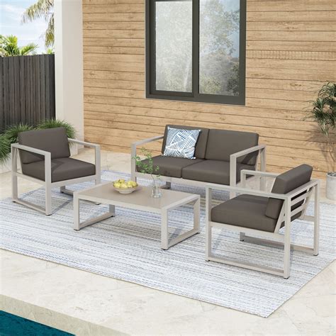 Noble House Navan Piece Outdoor Acacia Wood Conversation Set In Khaki