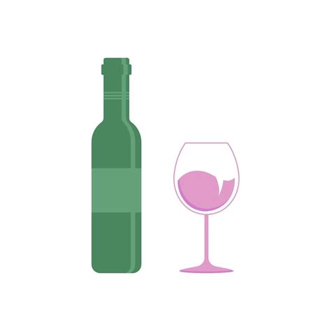 Premium Vector A Bottle Of Green Wine And A Glass Of Pink Wine Alcohol