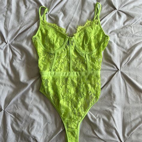 Neon Green Lace Bodysuit Worn Once Depop