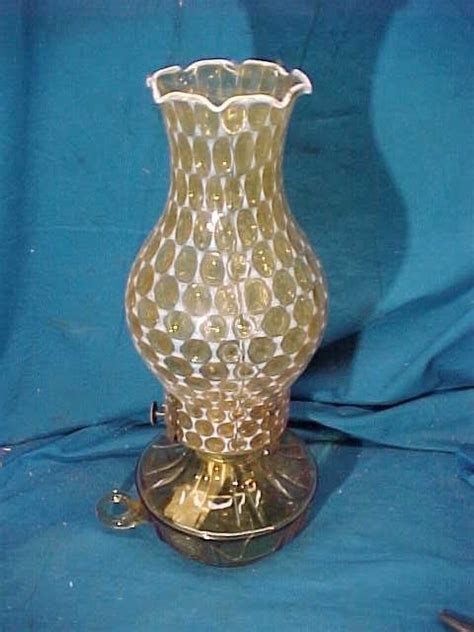 Vintage Fostoria Amber Glass W Coin Design Finger Oil Lamp W Opalescent