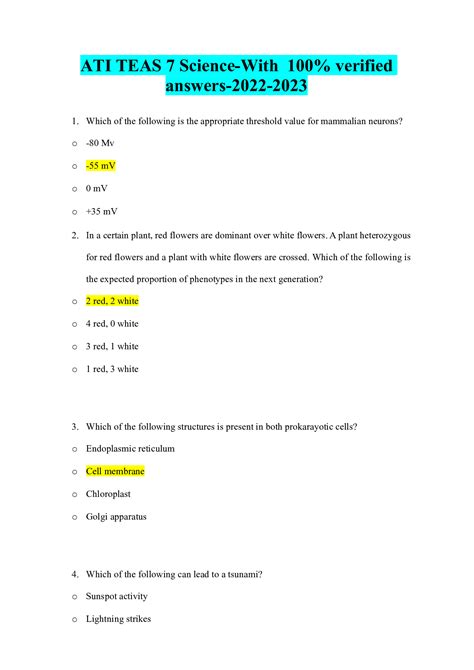 Ati Teas Science With Verified Answers Browsegrades