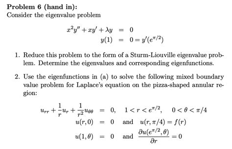 Solved Problem Hand In Consider The Eigenvalue Problem Ry Xy