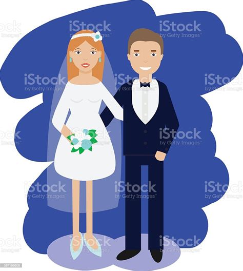 Wedding Couple Smiling Bride And Groom Happy Pair Stock Illustration