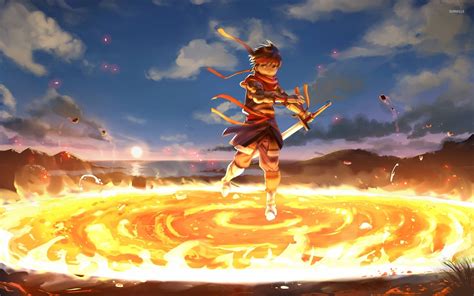 Warrior in the middle of lava wallpaper - Anime wallpapers - #47801