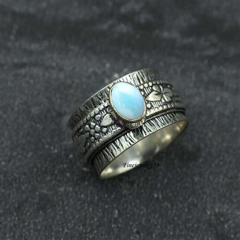 Larimar Ring 925 Sterling Silver Spinner Meditation Handmade Jewelry