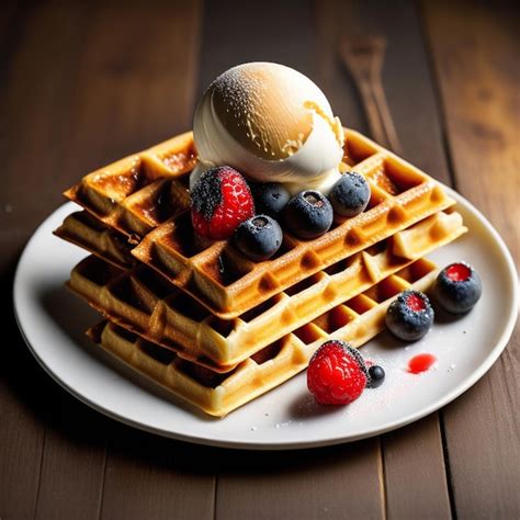 Premium Ai Image Waffle Icecream Dessert