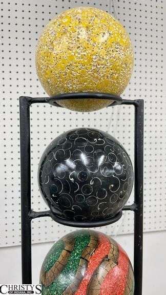 Wrought Iron Decorator Orb Stand With 12 Multi Color Orbs Stand 725