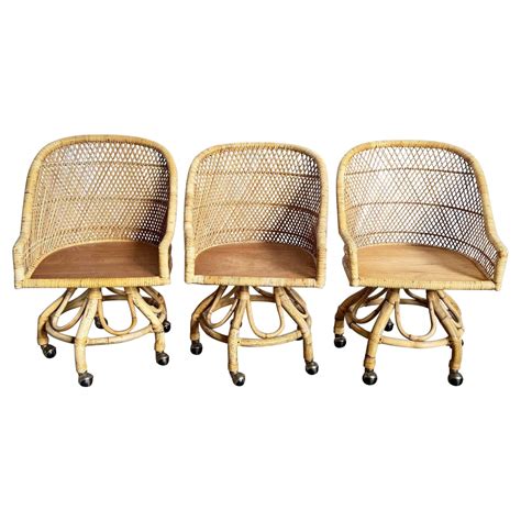 1970s Barrel Back Upholstered Dining Chairs On Casters At 1stdibs