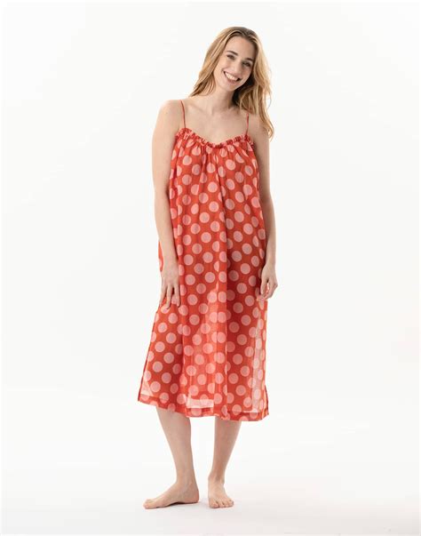 Robe Longue Imprim E Pois En Coton Riva Rose Lingerie Le Chat