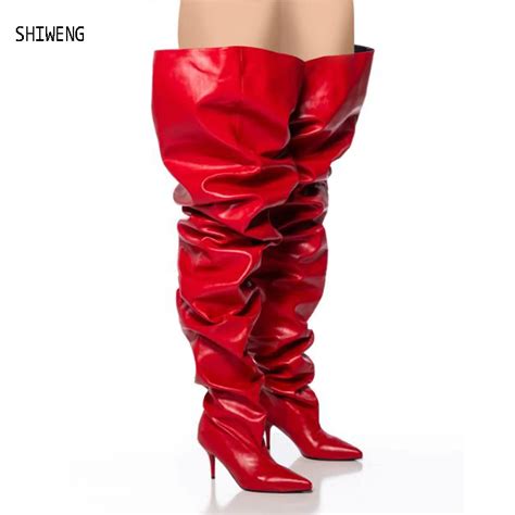 Neue Super High Heel Stiefel Damen Stiletto Ber Knie Kunstleder