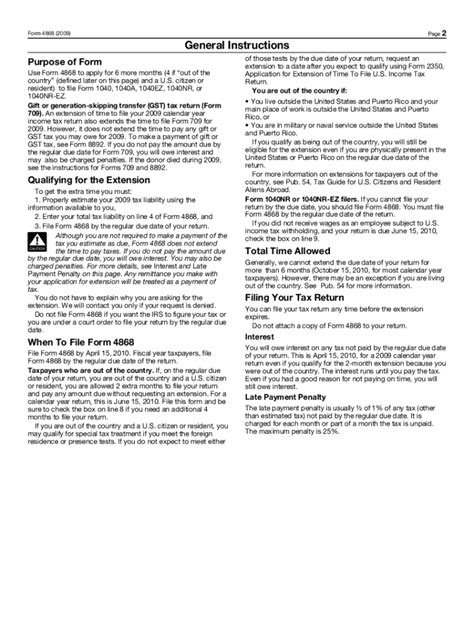 Fillable Online 2009 Form 4868 Application For Automatic Extension Of