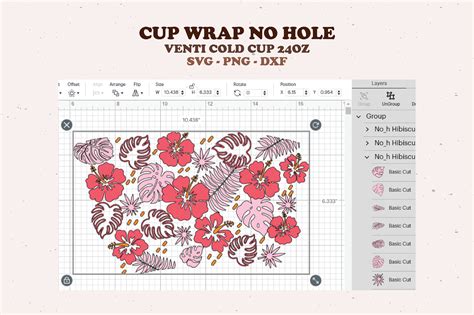 Hibiscus Cold Cup Svg Cup Wrap Nohole Hawaii Summer Etsy