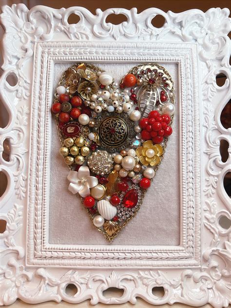 Sweetheart Heart Mosaic Vintage Framed Jewelry Art Etsy