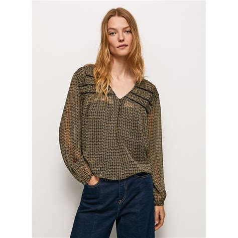 Blouse Col V Manches Longues Imprimée Pepe Jeans Kaki La Redoute