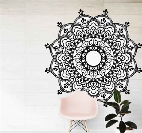 Mandala svartvita bohemiska blommiga väggdekaler Tenstickers