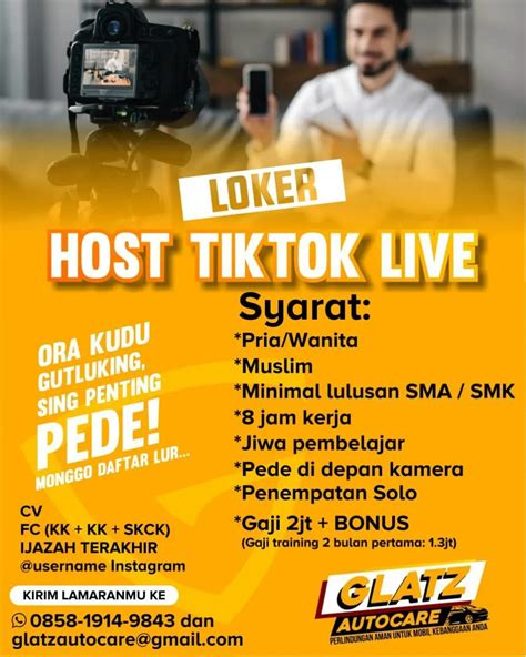 Lowongan Kerja Maret 2023 Host Tiktok Live Glatz Autocare Di Solo