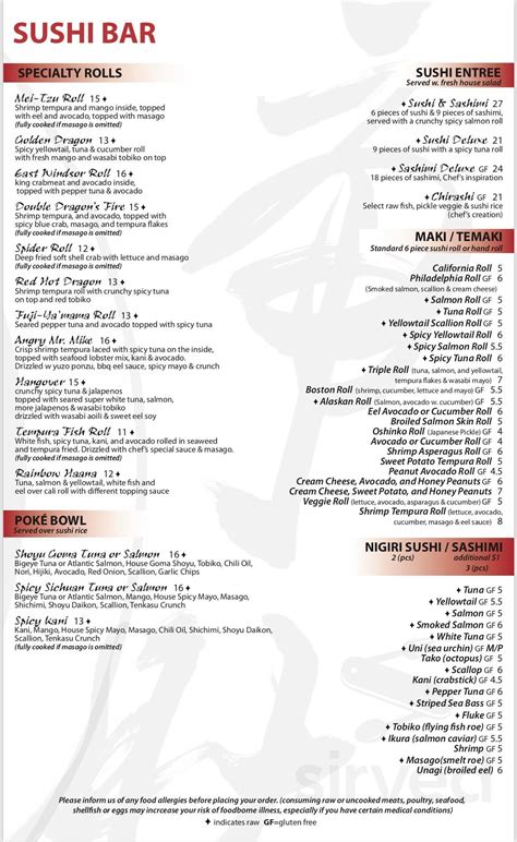 Tiger Belly Noodle Bar Menu In Granby Connecticut USA