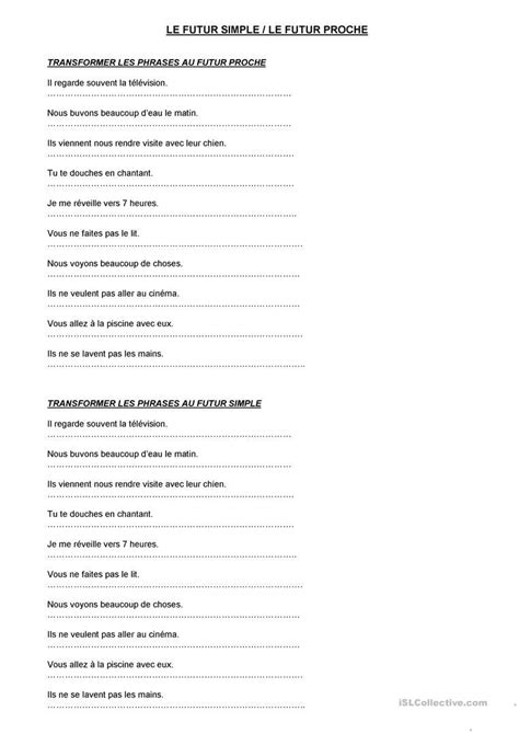 FUTUR PROCHE ET FUTUR SIMPLE Futur Simple Futur Proche Exercices
