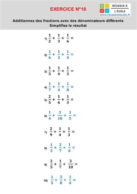 Addition Et Soustraction De Fractions Exercices Imprimer Pdf Cours