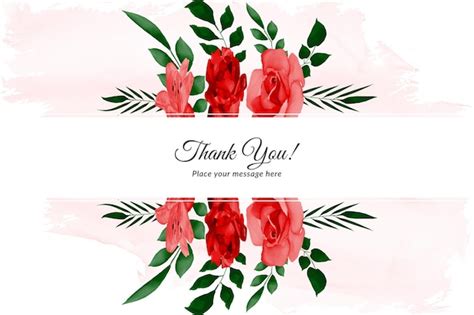 Premium Vector Thank You Card With Red Rose And Green Leave With Watercolor Free Vector