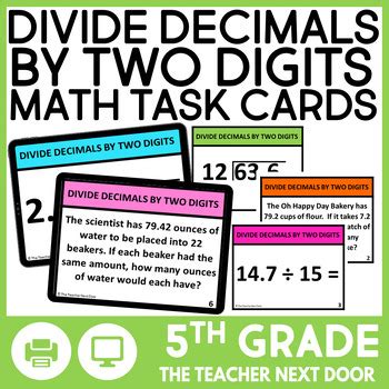 Th Grade Divide Decimals By Two Digit Divisors Task Cards Math Center