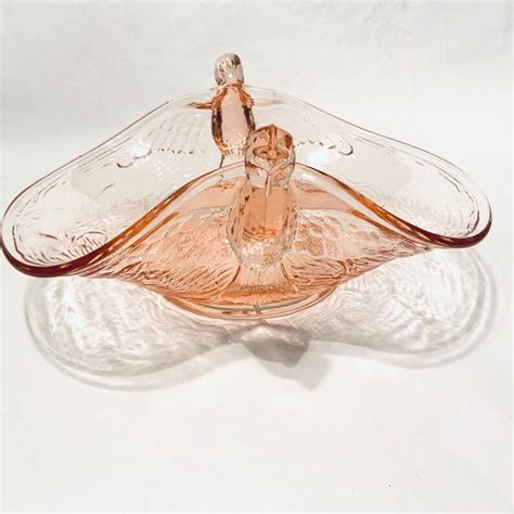 Pink Depression Glass Candy Dish Curved Bowl Bird Handles Etsy