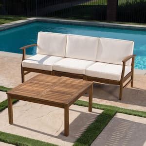 Noble House Perla Teak Brown Piece Wood Outdoor Patio Conversation