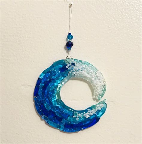 Fused Glass Ocean Wave Suncatcher Glass Wave Art Beach Etsy Uk