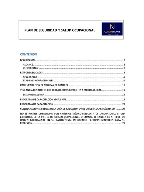 Cn Pr Sso 001 Programa De Seguridad Y Salud Ocupacional Plan De Capacitacion Y