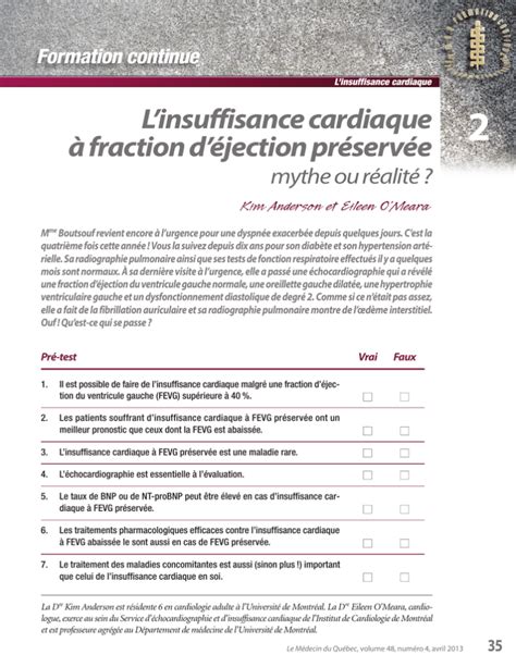 L Insuffisance Cardiaque Fraction D Jection Pr Serv E Mythe Ou