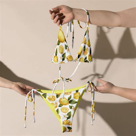 Vintage Lemon String Bikini Set Minimalist Recycled Eco Friendly Bikini Summer Fruit Beachwear