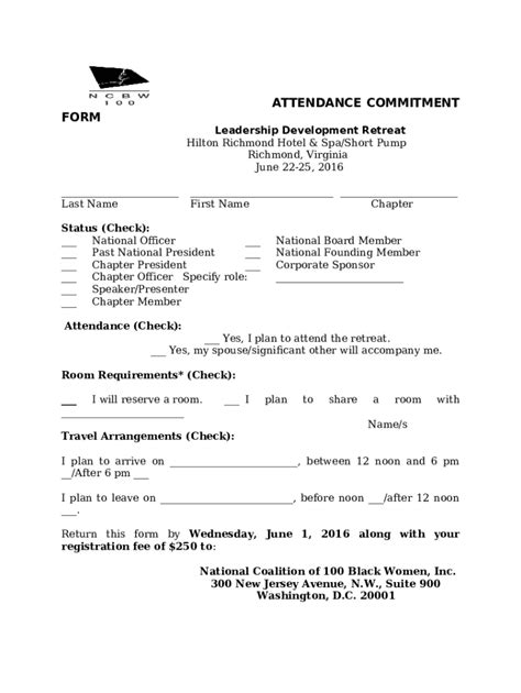 Attendance Commitment Sample Doc Template Pdffiller