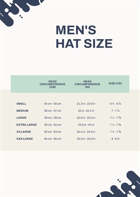 Mens Hat Size Chart In Pdf Download