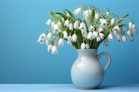 Premium Photo Beautiful Snowdrops In Vase On Table With Blue