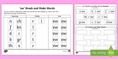 Ew Sound Break And Make Worksheet Teacher Made Twinkl