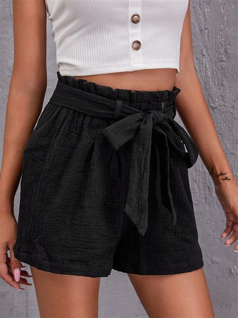 Shein Paperbag Waist Belted Shorts In 2022 Belted Shorts Summer