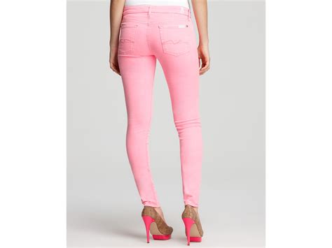 Lyst 7 For All Mankind Jeans Neon Skinny Jeans In Pink In Pink