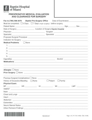 Pre Op Clearance Template Fill Online Printable Fillable Blank