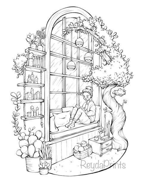 Cozy Interior Coloring Pages Digital Printable Procreate By Etsy