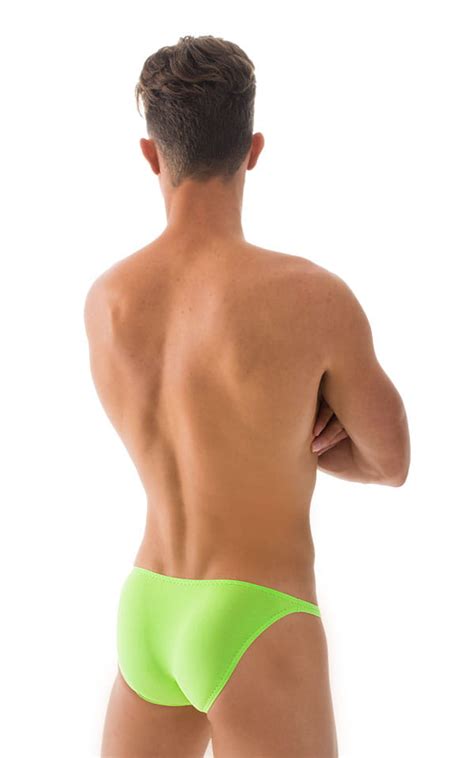 Mens Micro Pouch Bikini Swimsuit In Semi Sheer Thinskinz Neon Lime