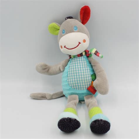 Doudou Cheval Gris Bleu Vert Rouge OUATOO BABY