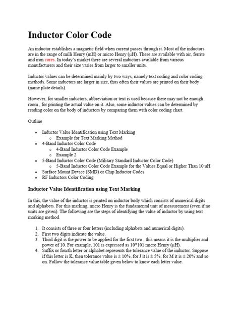 Inductor Color Code Pdf Inductor Inductance