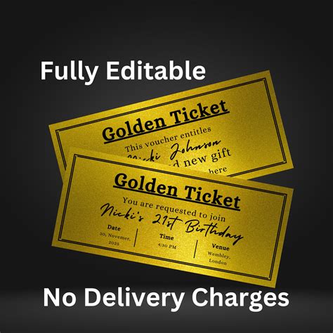 Editable Golden Ticket Gift Voucher Template Printable Golden Ticket