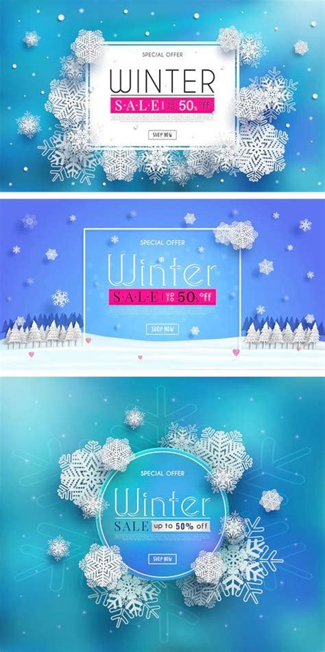 Winter Sales Banners With Seasonal Cold Weather Vector Templates