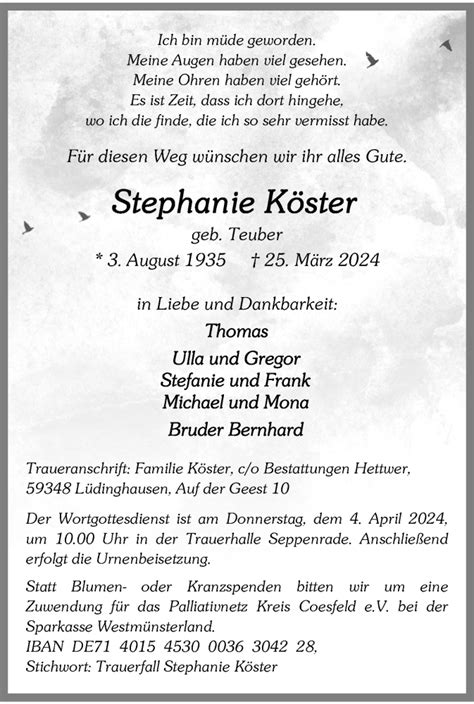 Traueranzeigen Von Stephanie K Ster Trauer Ms