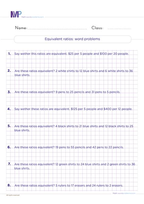 Equivalent Ratios Word Problems Handout