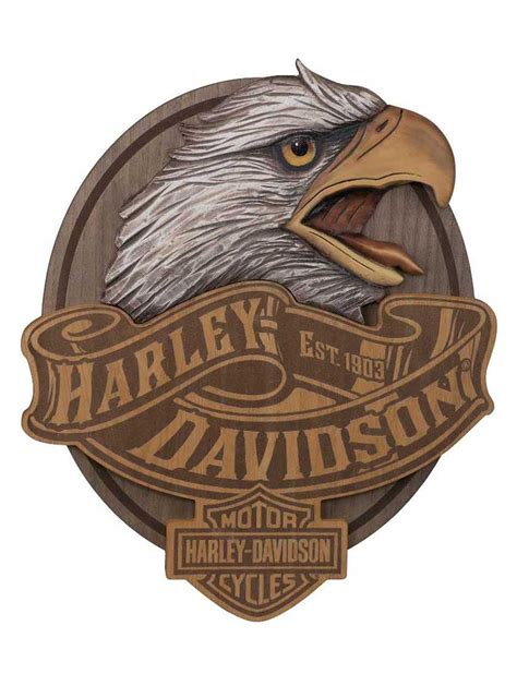 Harley Davidson Hand Carved Wood Eagle Bar And Shield Logo Pub Sign Hdl