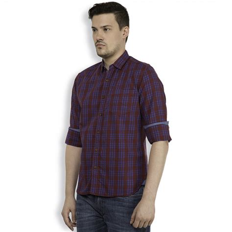 Buy Locomotive Maroon And Blue Regular Fit Checked Casual Shirt For Men