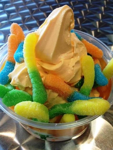 Orange Creamsicle With Sour Gummy Worms Frozen Yogurt Shop Food