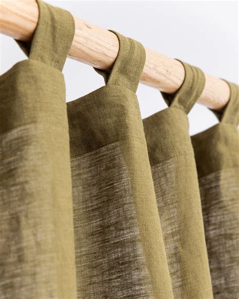 Tab Top Linen Curtain Panel In Olive Green Magiclinen Magiclinen